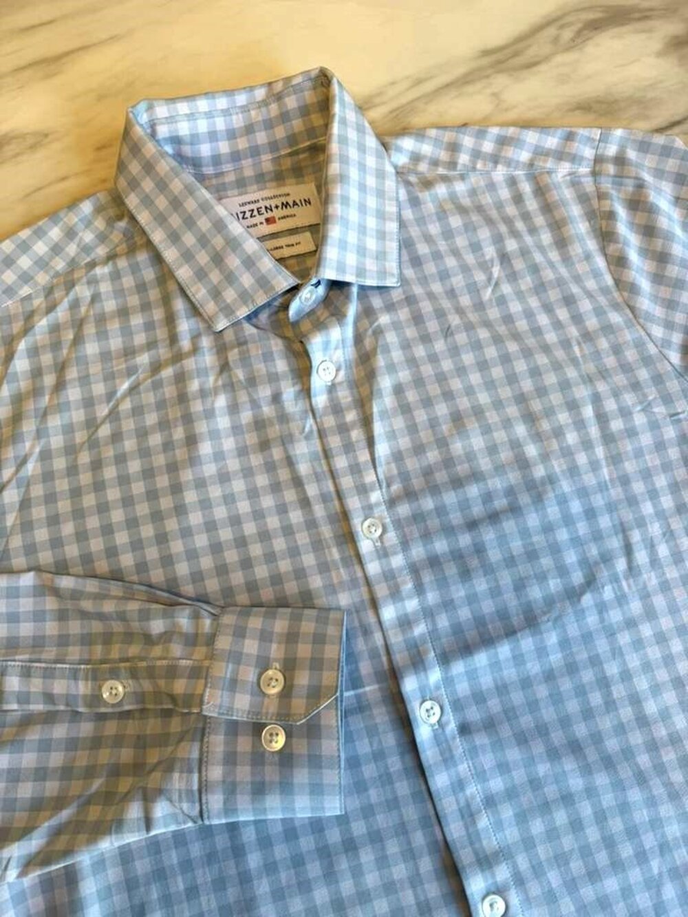 Mizzen+Main Leeward Trim Fit Performance Stretch Dress Shirt Men XL Blue Gingham